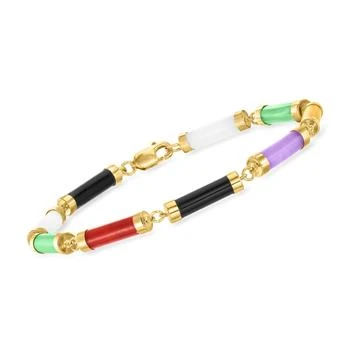 Ross-Simons | Ross-Simons Multicolored Jade Cylinder-Link Bracelet in 18kt Gold Over Sterling,商家Premium Outlets,价格¥999