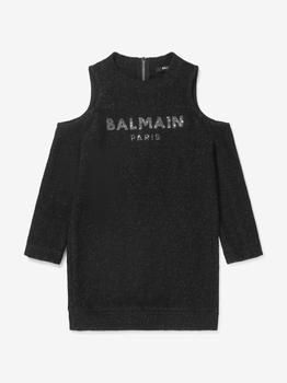 商品Balmain | Balmain Black Girls Cold Shoulder Logo Sweater Dress,商家Childsplay Clothing,价格¥2224图片