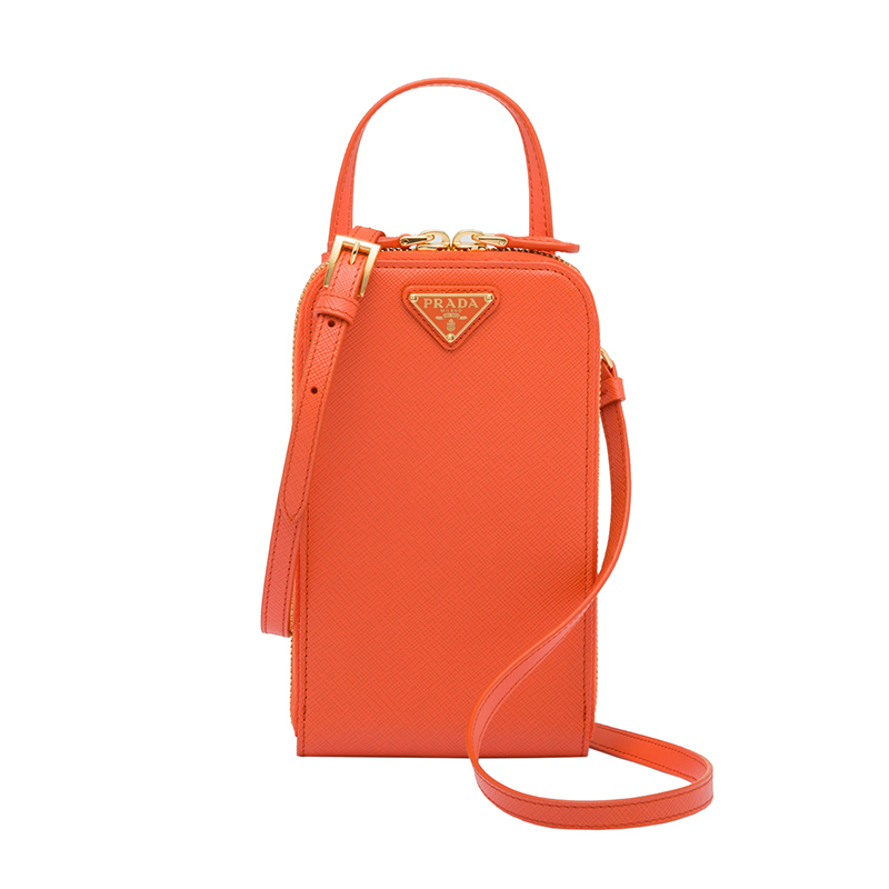 美国prada包, Prada | PRADA/普拉达 22新款 女士mini橙色saffiano皮革珐琅徽标配手柄拆卸调节肩带拉链开合单肩斜挎手提包1BP027_NZV_F0049_V_YM1商品图片 包邮包税