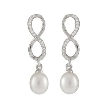 Splendid Pearls | Infinity Shaped 7.5-8mm Pearl Earrings Set In Sterling Silver 1.8折, 独家减免邮费