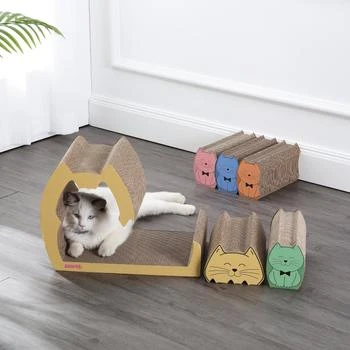 THE LICKER STORE | Kazoku 15.63" Modern Cardboard 5-in-1 Family Cat Cave Scratcher with Catnip and Pull-Out Design, Multi-Colored,商家Premium Outlets,价格¥539
