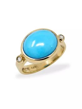 Anzie | Classique 14K Yellow Gold, Sleeping Beauty Turquoise & 0.06 TCW Diamond Cocktail Ring,商家Saks Fifth Avenue,价格¥9377