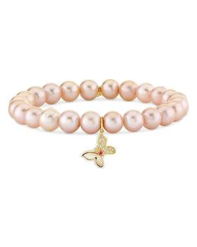 Sydney Evan | Wicked x Sydney Evan 14K Yellow Gold Diamond Glinda Butterfly Charm Freshwater Rose Pearl Stretch Bracelet,商家Bloomingdale's,价格¥6361