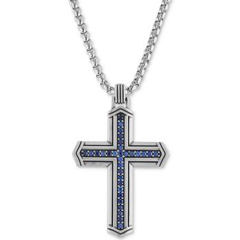 Esquire Men's Jewelry | Sapphire Cross 22" Pendant Necklace (5/8 ct. t.w.) in Sterling Silver, Created for Macy's商品图片,3.9折