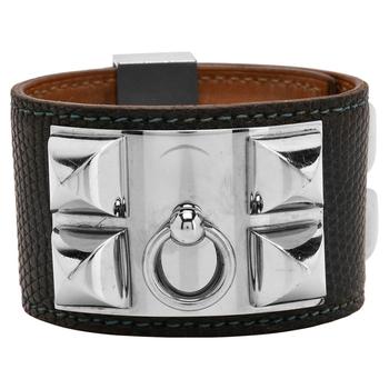 美国爱马仕手镯, [二手商品] Hermes | Hermes Blue Leather Lizard Collier de Chien Wide Bracelet商品图片 9折