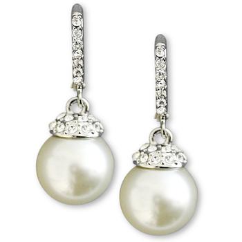 纪梵希珍珠镶钻耳坠 Givenchy Earrings, Crystal Accent and White Glass Pearl,价格$38