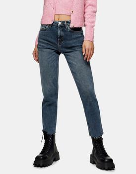product Topshop raw hem straight leg jeans in smoke blue image