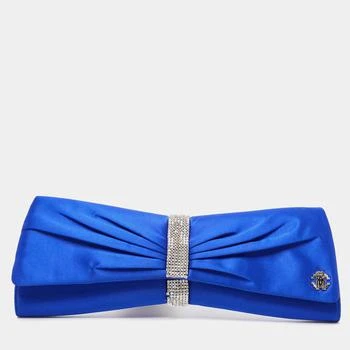 推荐Roberto Cavalli Blue Satin Crystal Embellished Clutch商品