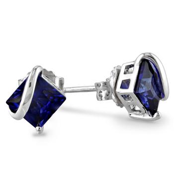 商品2.68 CT TGW Created Blue Sapphire Stud Earrings in Sterling Silver图片