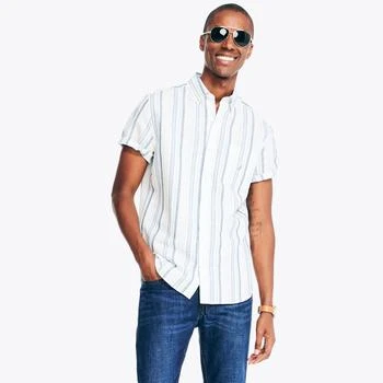 推荐Nautica Mens Sustainably Crafted Striped Linen Short-Sleeve Shirt商品
