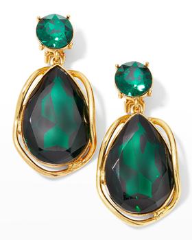 商品Light Antique Gold with Round Emerald Top Emerald Teardrop Clip Earrings图片