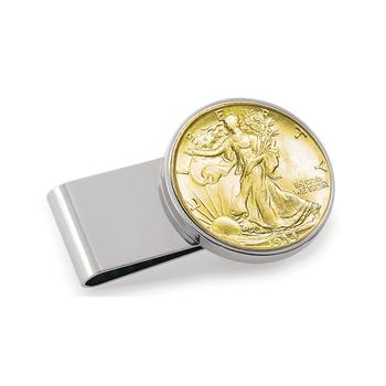 推荐Men's Gold-Layered Silver Walking Liberty Half Dollar Stainless Steel Coin Money Clip商品