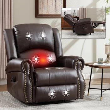 Streamdale Furniture | Streamdale Heat Massage Rocker Recliner Chair, Swivel Fabric, Brown,商家Premium Outlets,价格¥4497