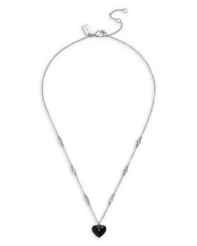 Coach | Pavé Black Heart & Cubic Zirconia Pendant Necklace in Silver Tone, 16"-18" 满$100减$25, 满减