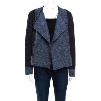 10 Crosby Derek Lam, [二手商品] Derek Lam | 10 Crosby Derek Lam Navy Blue and Black Textured Raw Trim Detail Open Front Jacket S商品图片 2.6折