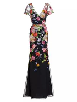 推荐Floral-Embroidered Tulle Lace-Up Gown商品