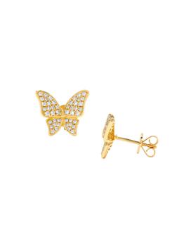 商品18K Yellow Gold & 0.4 TCW Diamond Butterfly Stud Earrings图片