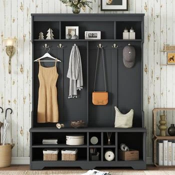 Streamdale Furniture | Streamdale Hall Tree Coat Rack Shoe Cubby Storage - Black,商家Premium Outlets,价格¥2895