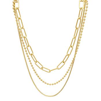 推荐Adornia Box Chain, Ball Chain, and Oversized Paper Clip Chain Necklace Set gold商品