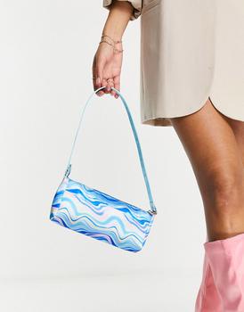 asos腋下包, ASOS | ASOS DESIGN flat elongated 90s shoulder bag in blue satin swirl print商品图片 