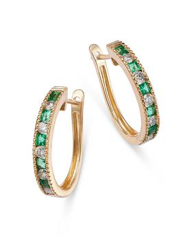商品Bloomingdale's | Emerald & Diamond Small Hoop Earrings in 14K Yellow Gold,商家Bloomingdale's,价格¥17324图片