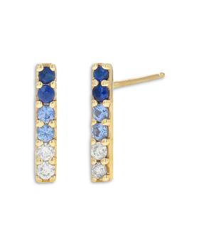 商品14K Yellow Gold Blue Sapphire & Diamond Ombré Vertical Bar Stud Earrings图片