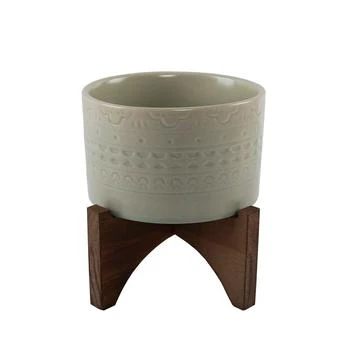 Flora Bunda | Mayan Ceramic Planter on Wood Stand, 6.25",商家Macy's,价格¥390