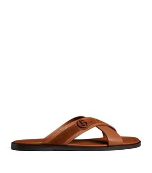 Giorgio Armani | Leather Logo Sandals商品图片,额外9折, 额外九折