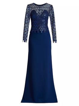 商品Tadashi Shoji | Sequined Diamond Crepe Gown,商家Saks Fifth Avenue,价格¥3610图片