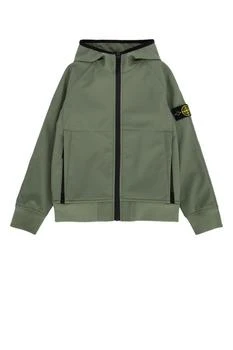 Stone Island Junior | Stone Island Junior Zipped Straight Hem Hooded Jacket,商家Cettire,价格¥1559