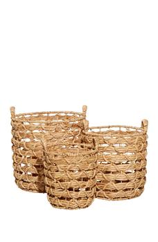 推荐Brown Fabric Coastal Storage Basket - Set of 3商品