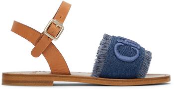 Chloé | Kids Brown & Blue Denim Logo Sandals商品图片,独家减免邮费