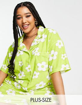 S Rothschild & CO衣服, Neon Rose Plus | Neon Rose Plus boxy shirt in 70s floral towelling co-ord商品图片 7.1折