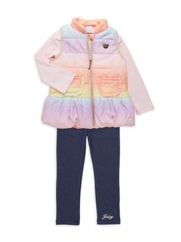 商品Little Girl's 3 Piece Puffer Vest, Tee & Jeggings Set图片