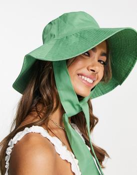 ASOS | ASOS DESIGN fisherman bucket hat with ties in green商品图片,5.6折