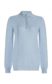 推荐Prada - Women's Mohair-Blend Knit Polo Top - Blue - IT 36 - Moda Operandi商品