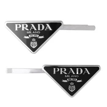 【预售3-7天】普拉达 女士黑色金属三角形徽标发夹1IF051_2BA6_F0002