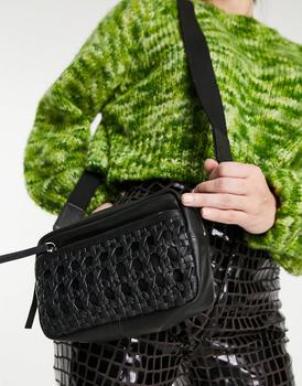 topshop包, Topshop | Topshop weave detail leather crossbody in black商品图片 