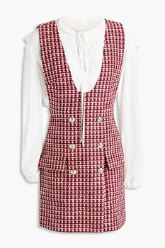 Maje | Russi layered embellished crepe de chine and tweed mini dress商品图片,5.4折