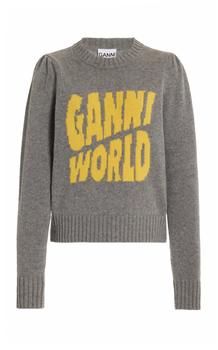 推荐Ganni - Women's Graphic Puff-Sleeve Wool-Blend Top - Grey - XS - Moda Operandi商品
