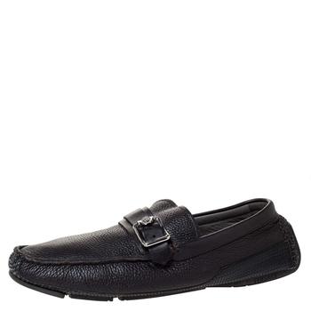 推荐Versace Black Leather Buckle Detail Slip On Loafers Size 43商品