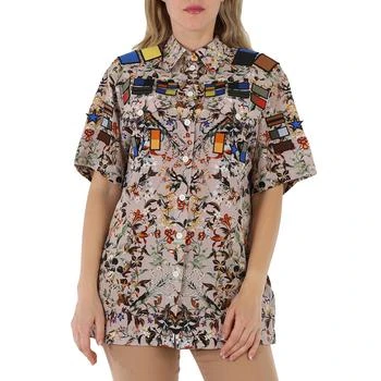 Burberry | Badge Appliques Iris Floral-Print Silk Crepe De Chine Oversized Shirt 1.6折, 满$200减$10, 满减