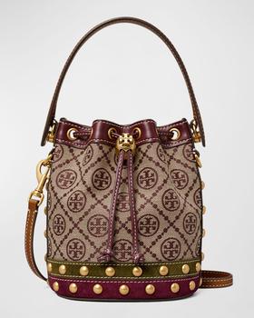 Tory Burch水桶包, Tory Burch | Mini T Monogram Jacquard Studded Bucket Bag商品图片 