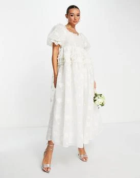 推荐Dream Sister Jane Bridal puff sleeve organza maxi dress in white floral商品