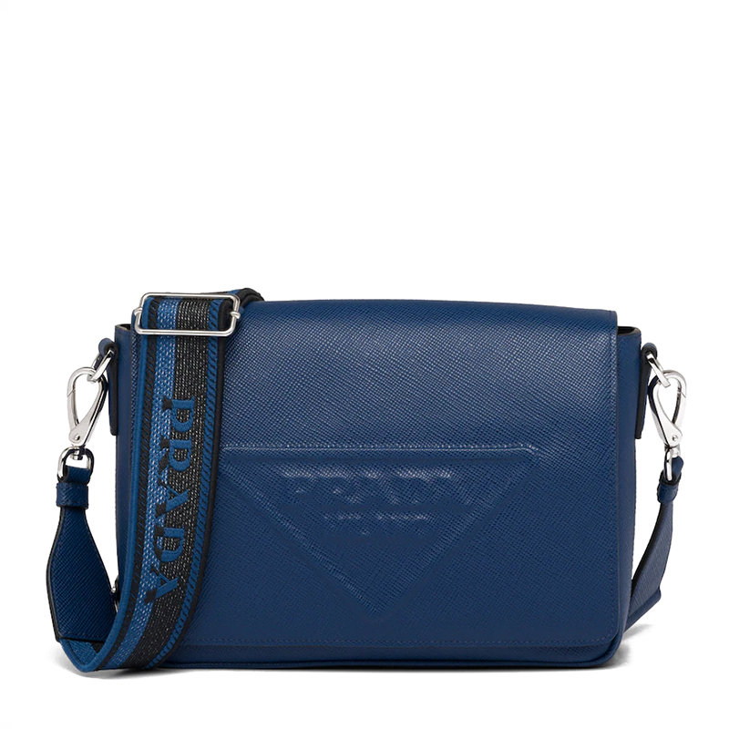 Prada | 【预售3-7天】PRADA/普拉达 22春夏新款 男士深紫蓝色Saffiano皮革徽标压花银扣配可拆卸刺绣织物皮革肩带单肩斜挎包2VD046_2FAD_F0016_V_OOO商品图片,7.9折, 包邮包税