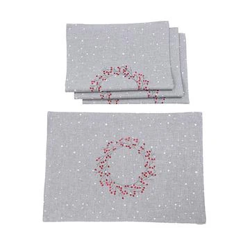 Manor Luxe | Holly Berry Wreath Embroidered Christmas Placemats, Set of 4,商家Macy's,价格¥662