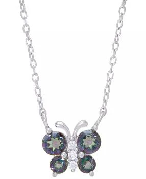Macy's | Rainbow Quartz (3/8 ct. t.w.) & Lab-Grown White Sapphire (1/20 ct. t.w.) Butterfly 18" Pendant Necklace in Sterling Silver,商家Macy's,价格¥147