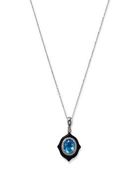 商品Aquamarine, Onyx, and Diamond Pendant Necklace in 14K White Gold, 18" -100% Exclusive图片