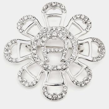 商品Aigner Silver Tone Crystal Floral Pin Brooch图片