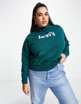 推荐Levi's Plus graphic logo hoodie in dark greeny商品